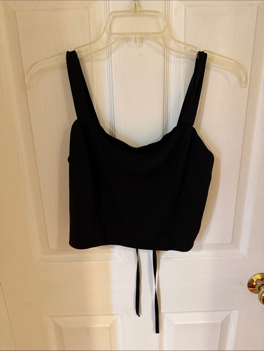 Dynamite Black Cropped Square-Neck Tank with Corset Tie Back